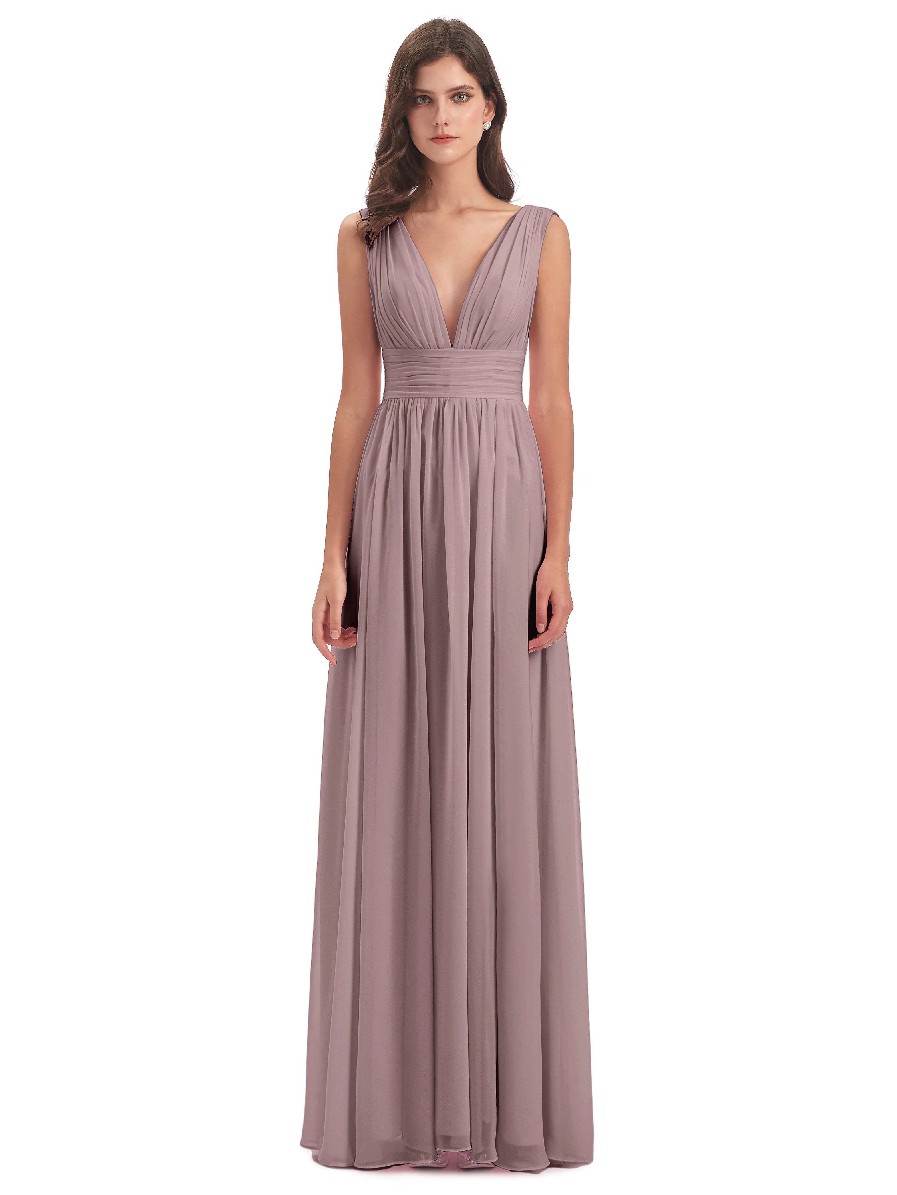 Luna Charming Chiffon V Neck Split Long Bridesmaid Dresses