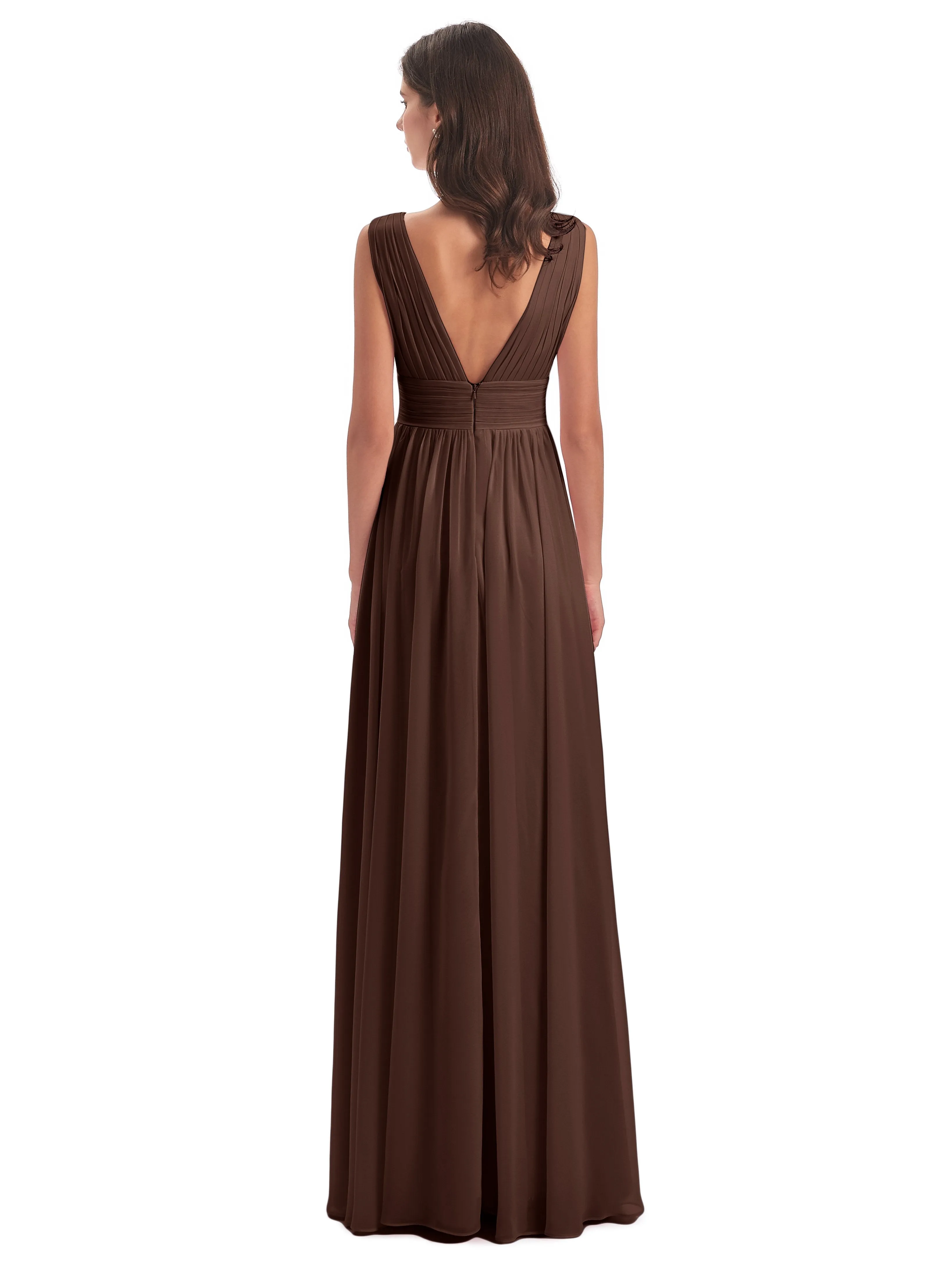 Luna Charming Chiffon V Neck Split Long Bridesmaid Dresses