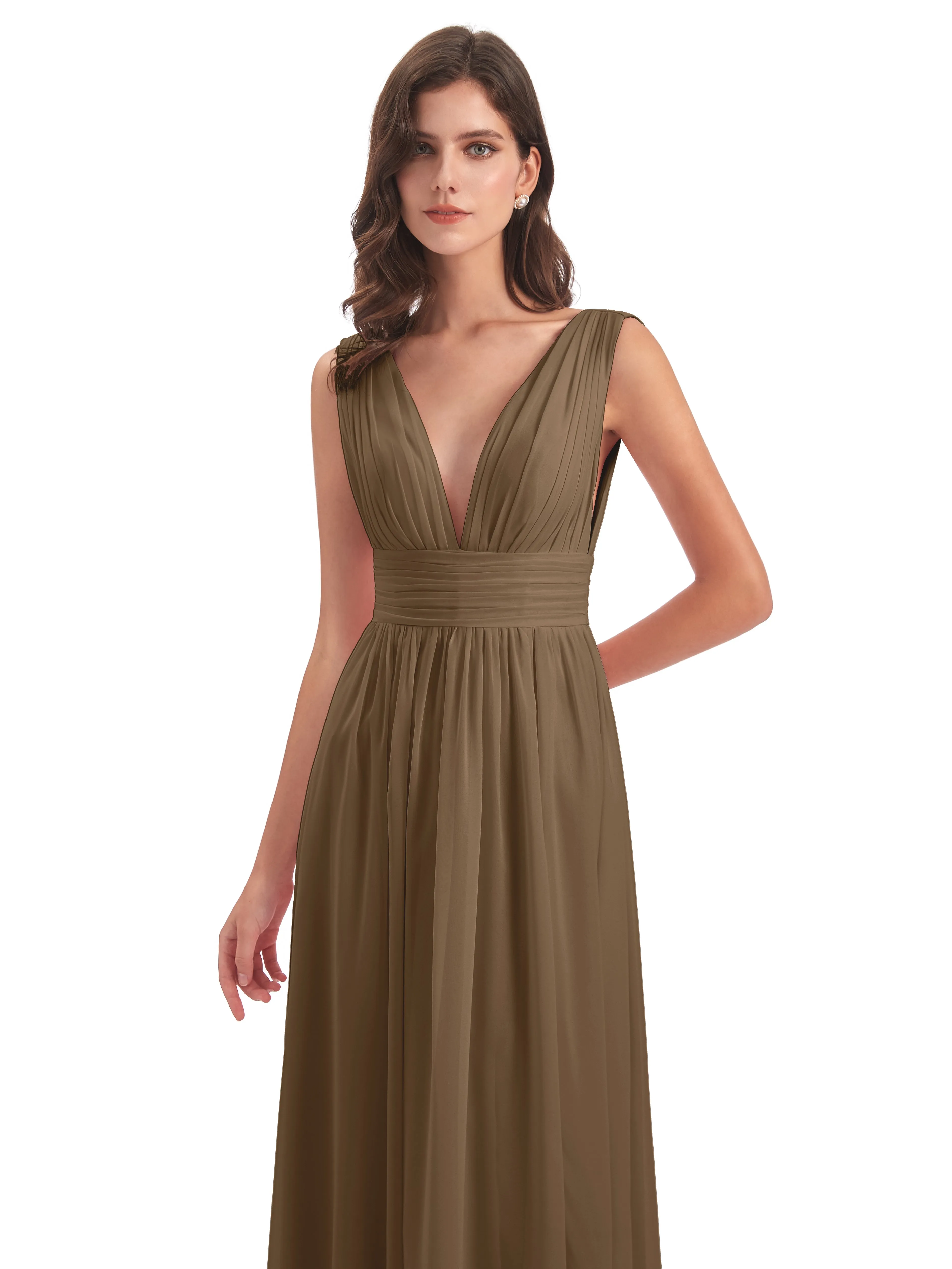 Luna Charming Chiffon V Neck Split Long Bridesmaid Dresses