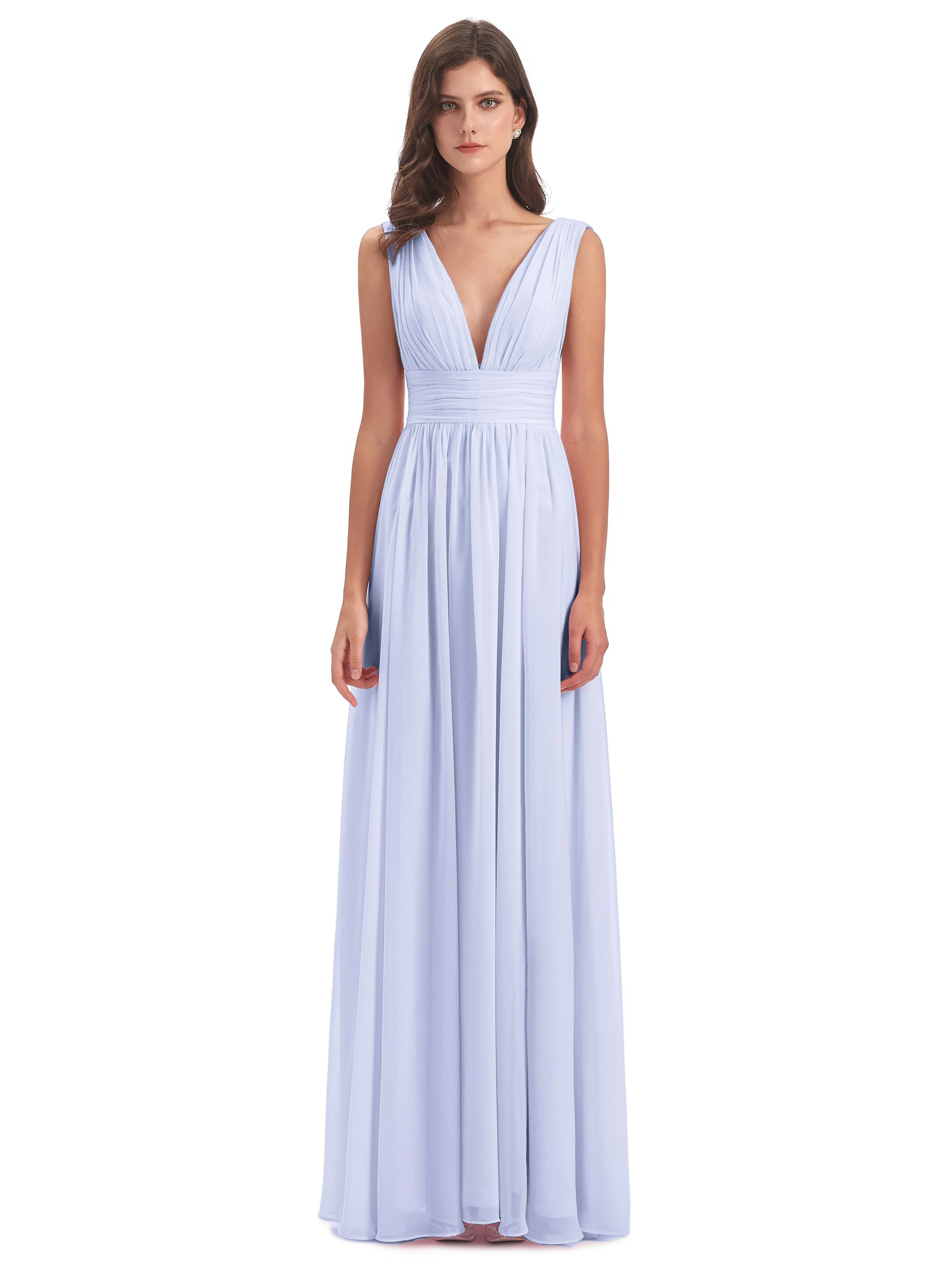 Luna Charming Chiffon V Neck Split Long Bridesmaid Dresses