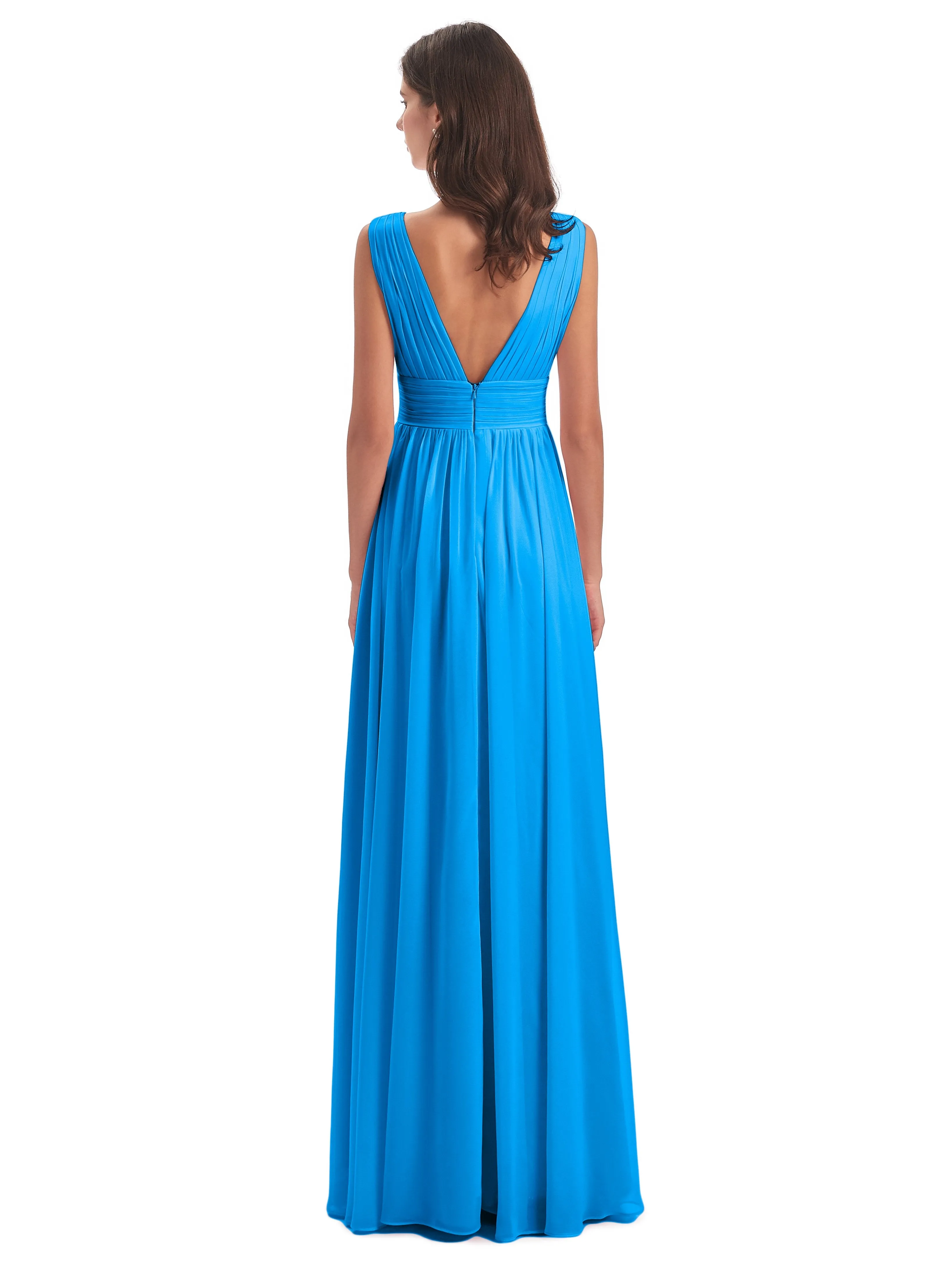 Luna Charming Chiffon V Neck Split Long Bridesmaid Dresses