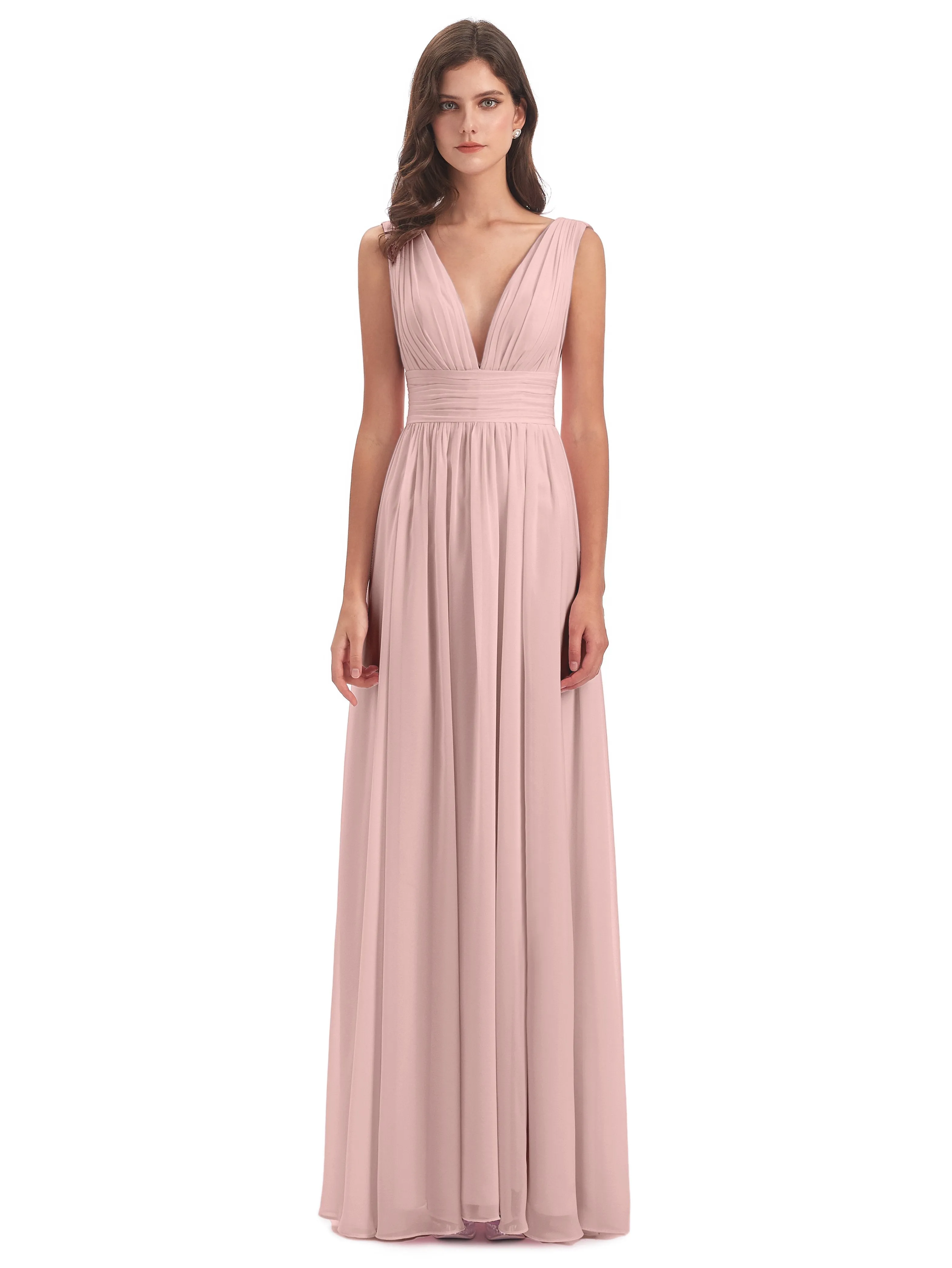 Luna Charming Chiffon V Neck Split Long Bridesmaid Dresses