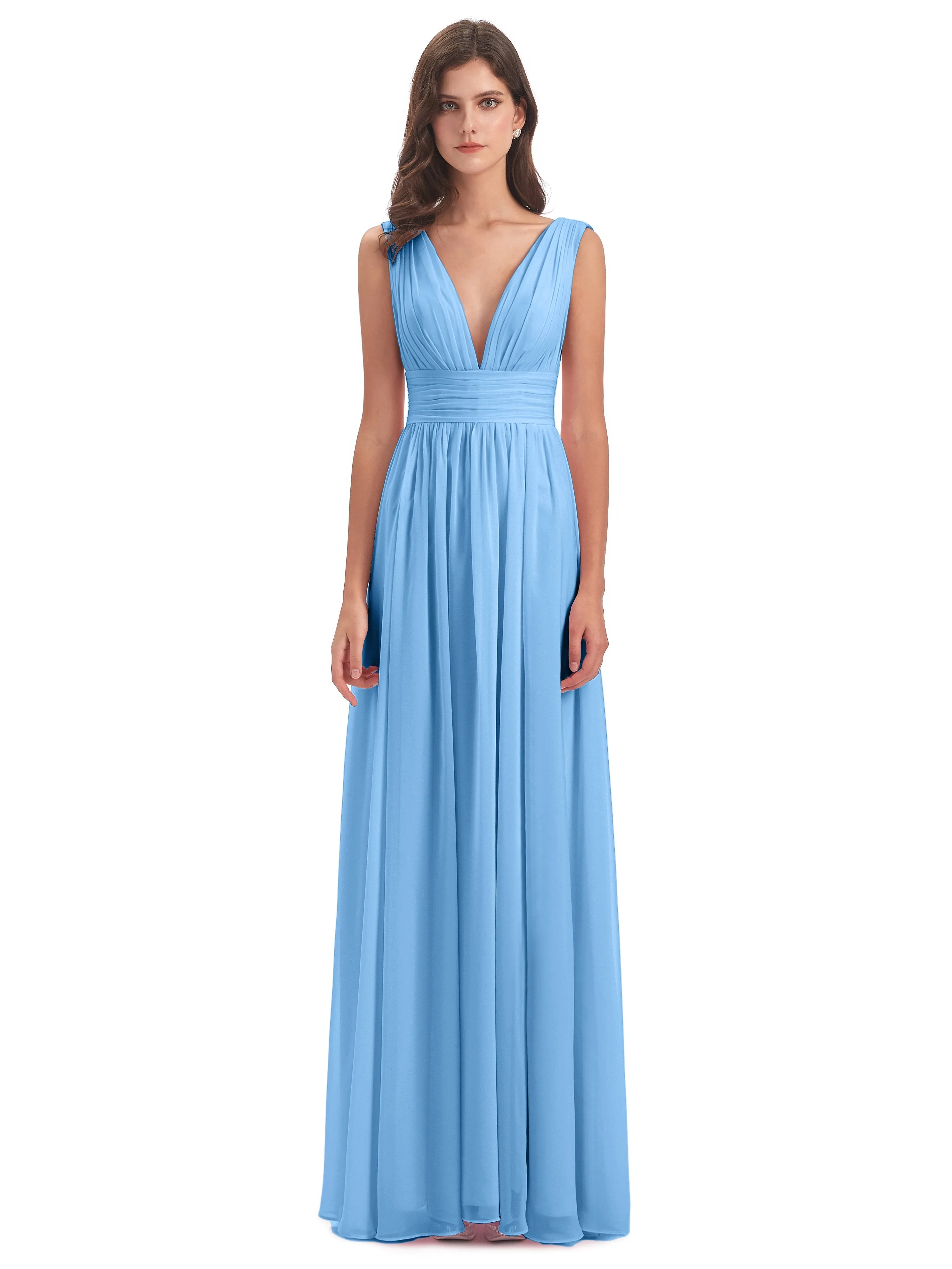 Luna Charming Chiffon V Neck Split Long Bridesmaid Dresses