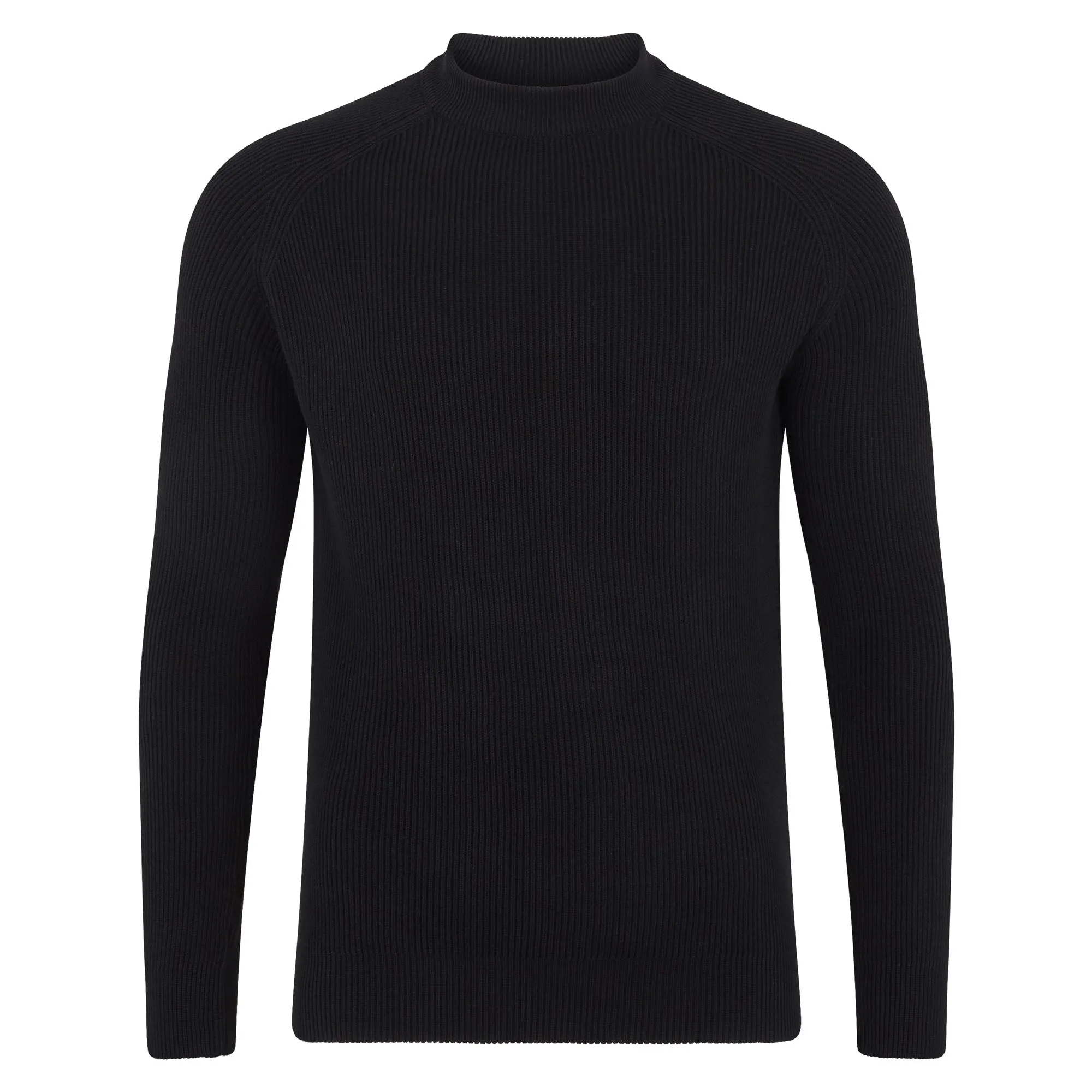 Mens Midweight Cotton Ribbed High Crew Neck Jumper