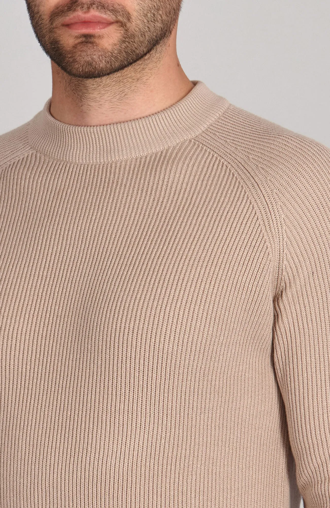 Mens Midweight Cotton Ribbed High Crew Neck Jumper