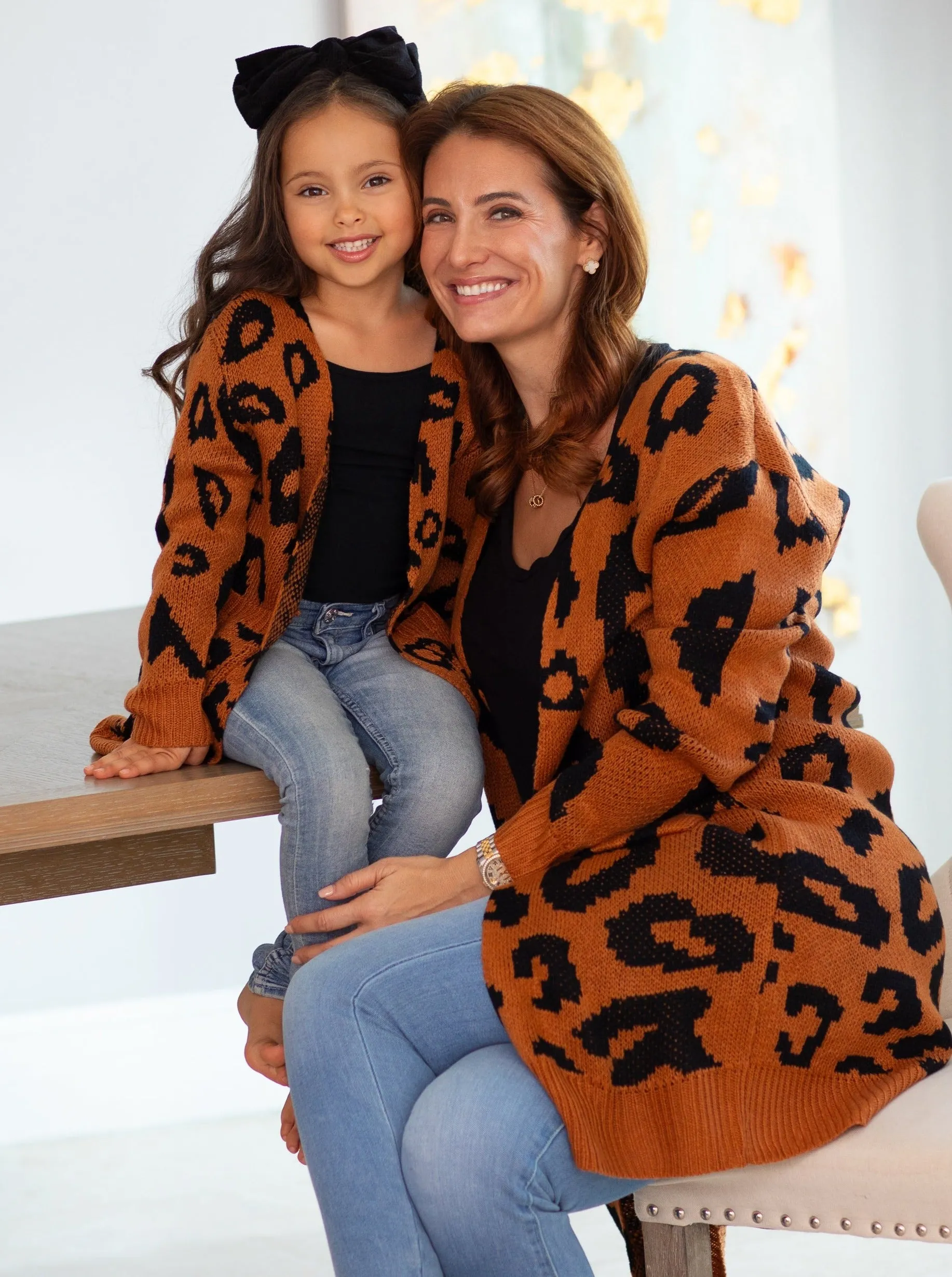 Mommy and Me Fierce Friends Oversized Leopard Cardigan