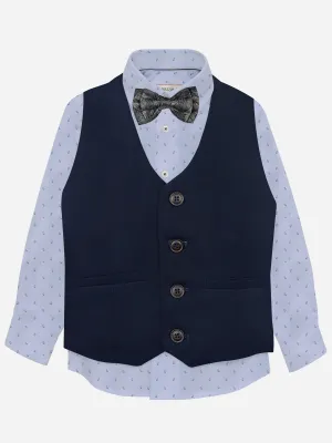 Navy Blue Suit Vest With Printed Bow