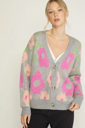 New Beginnings Grey Floral Cardigan