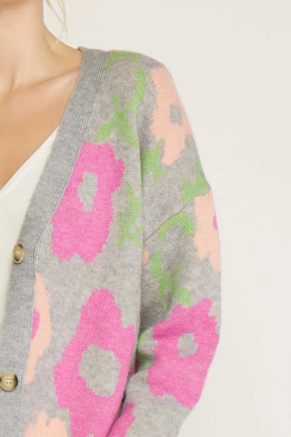 New Beginnings Grey Floral Cardigan