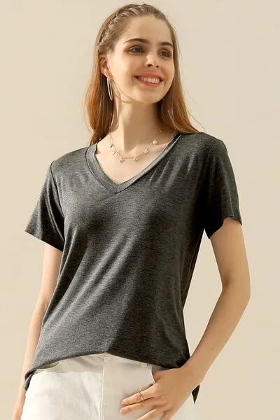 Ninexis Full Size V-Neck Short Sleeve T-Shirt - 10 Colors