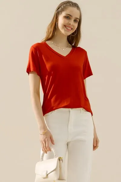 Ninexis Full Size V-Neck Short Sleeve T-Shirt - 10 Colors