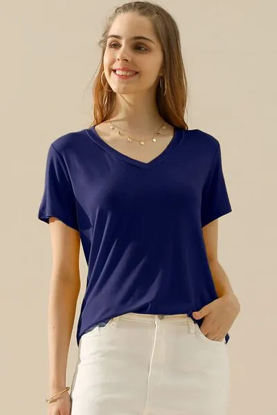 Ninexis Full Size V-Neck Short Sleeve T-Shirt - 10 Colors