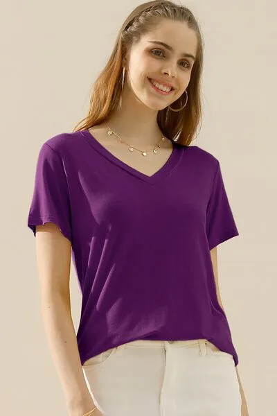 Ninexis Full Size V-Neck Short Sleeve T-Shirt - 10 Colors