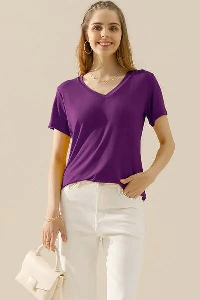 Ninexis Full Size V-Neck Short Sleeve T-Shirt - 10 Colors