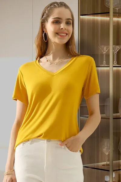 Ninexis Full Size V-Neck Short Sleeve T-Shirt - 10 Colors