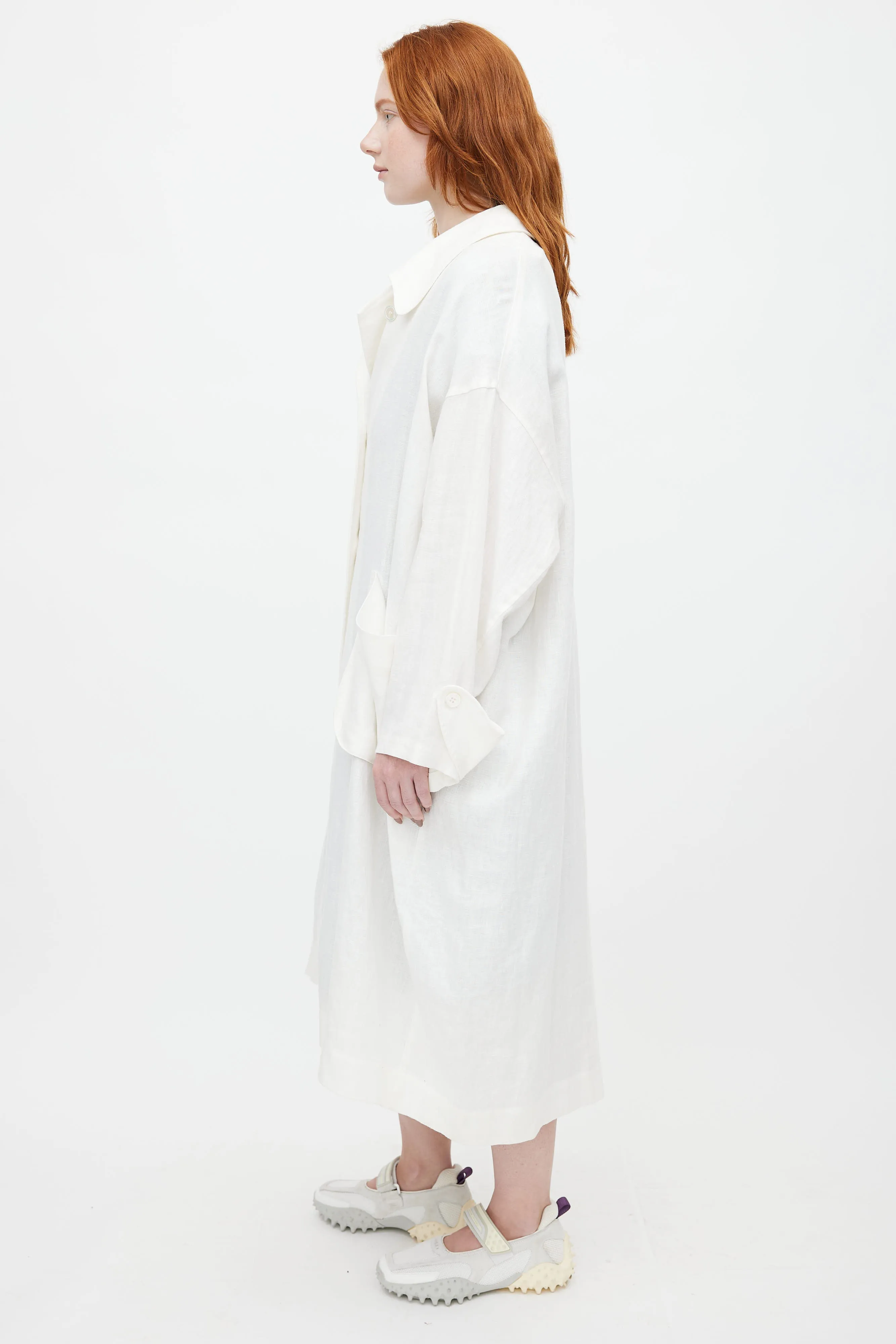 Off-White Linen Oversized Trench Coat