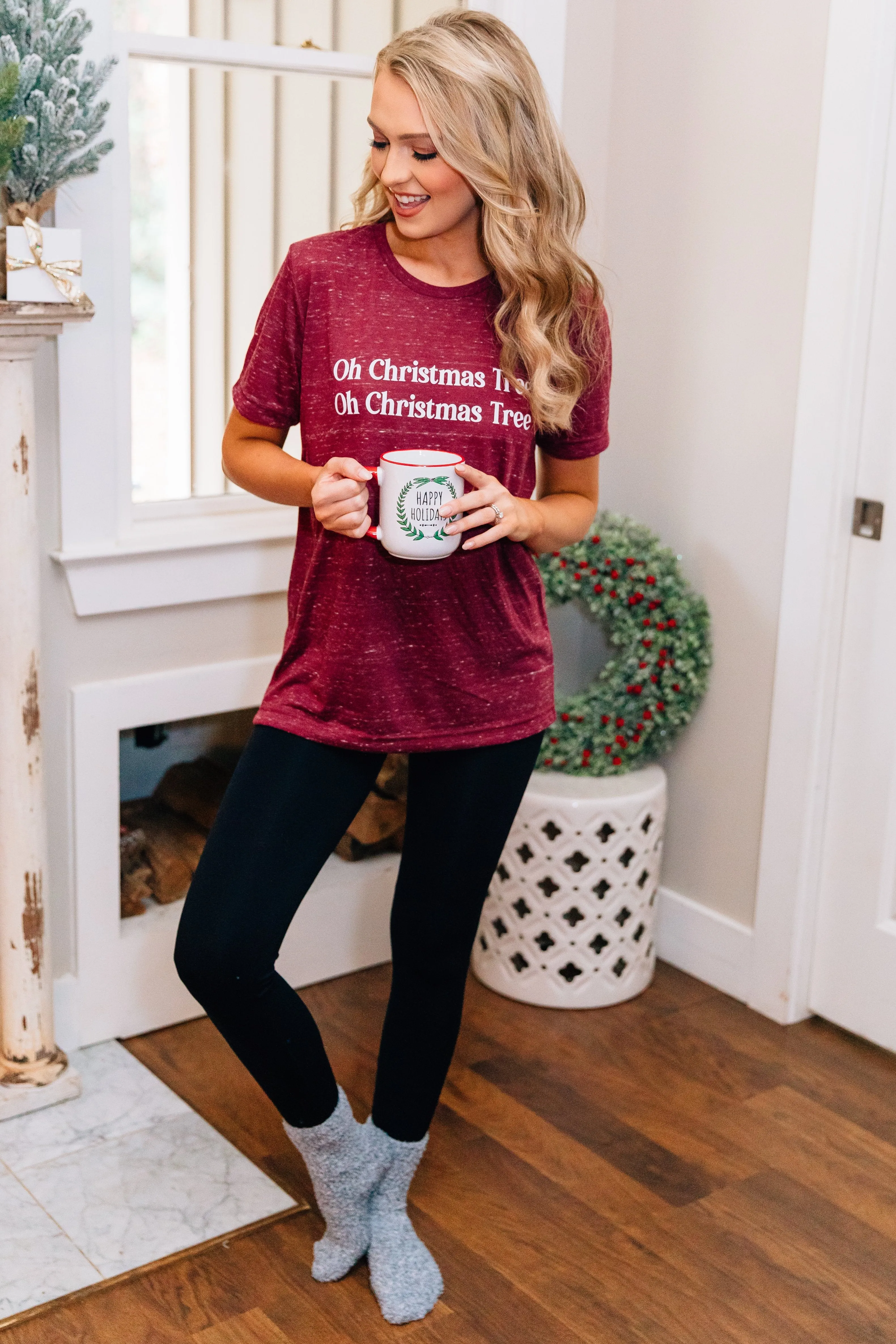 Oh Christmas Tree Maroon Marble Graphic Tee