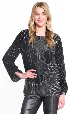 PATCHWORK FRONT BATEAU NECK TUNIC - Black