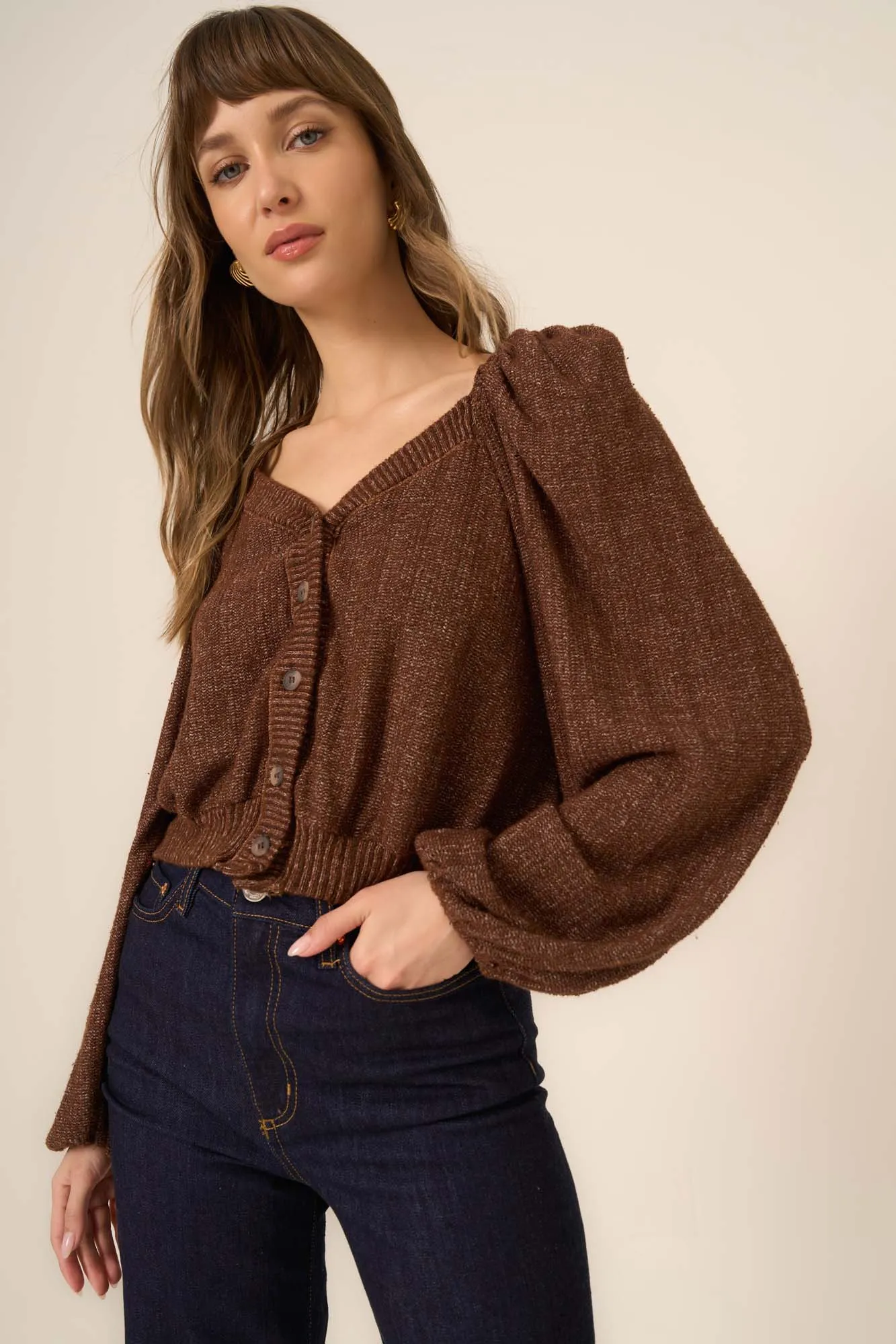 Piece Of My Heart Textured Button Front Cardi - Gingerbread