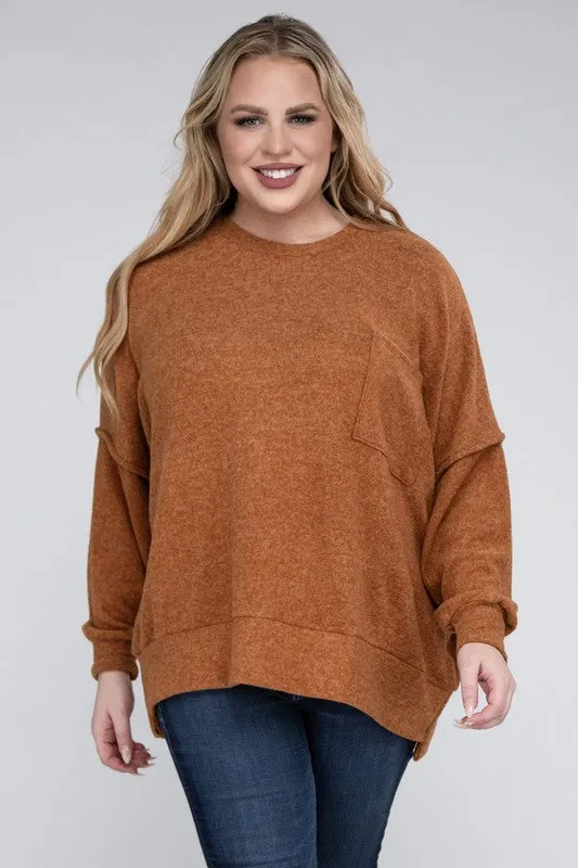 Plus Size Brushed Melange Drop Shoulder Sweater - online exclusive