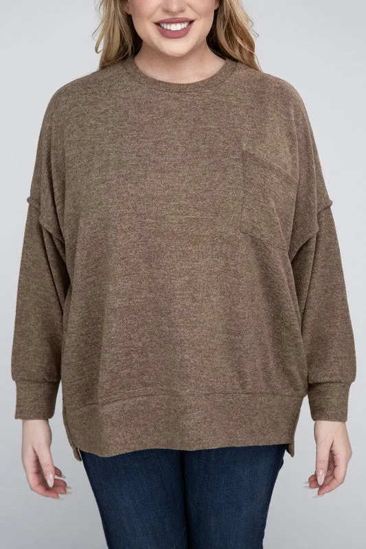 Plus Size Brushed Melange Drop Shoulder Sweater - online exclusive