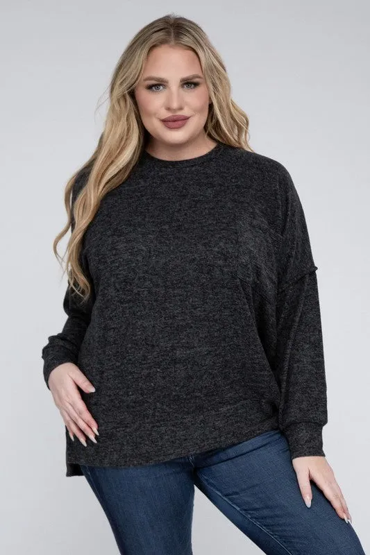 Plus Size Brushed Melange Drop Shoulder Sweater - online exclusive