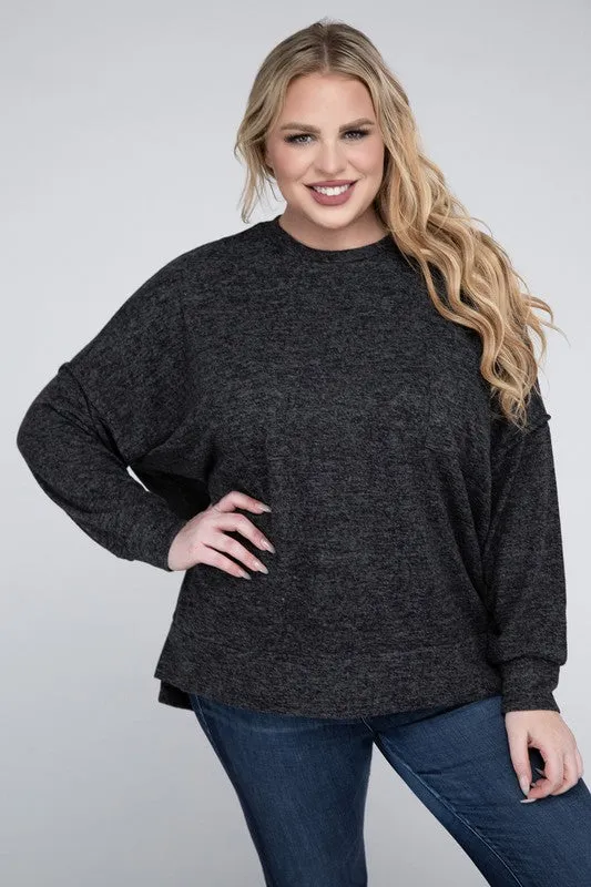 Plus Size Brushed Melange Drop Shoulder Sweater - online exclusive