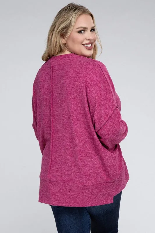 Plus Size Brushed Melange Drop Shoulder Sweater - online exclusive