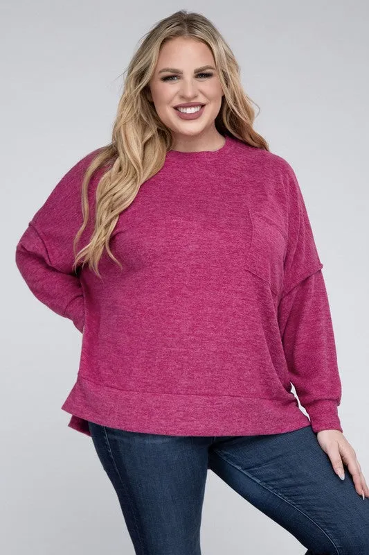 Plus Size Brushed Melange Drop Shoulder Sweater - online exclusive