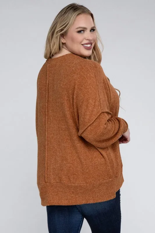 Plus Size Brushed Melange Drop Shoulder Sweater - online exclusive