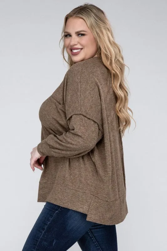 Plus Size Brushed Melange Drop Shoulder Sweater - online exclusive