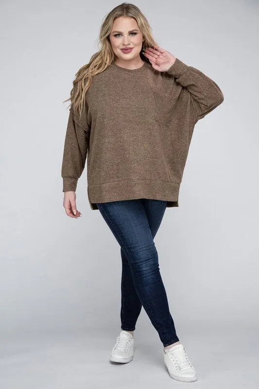 Plus Size Brushed Melange Drop Shoulder Sweater - online exclusive