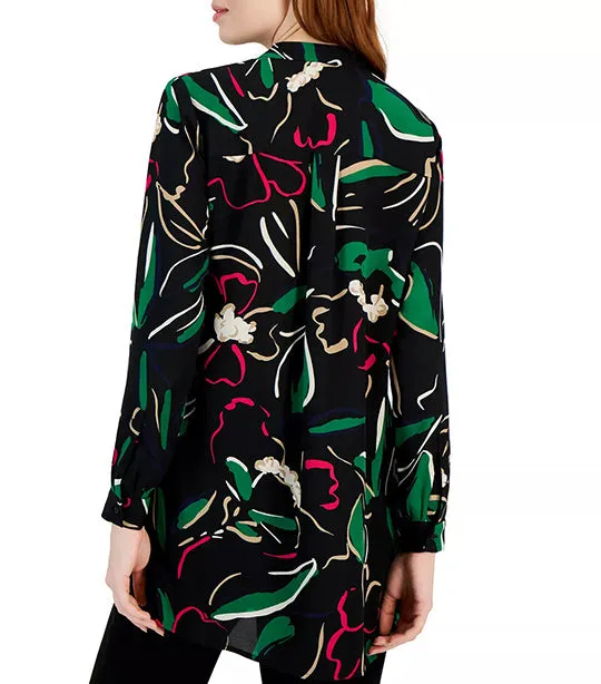 Printed Satin Nehru Tunic Top Anne Black/Emerald Multi