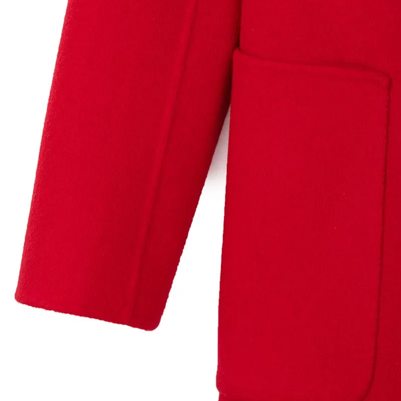 Red Lapel Long Wool Cashmere Coats with Belt