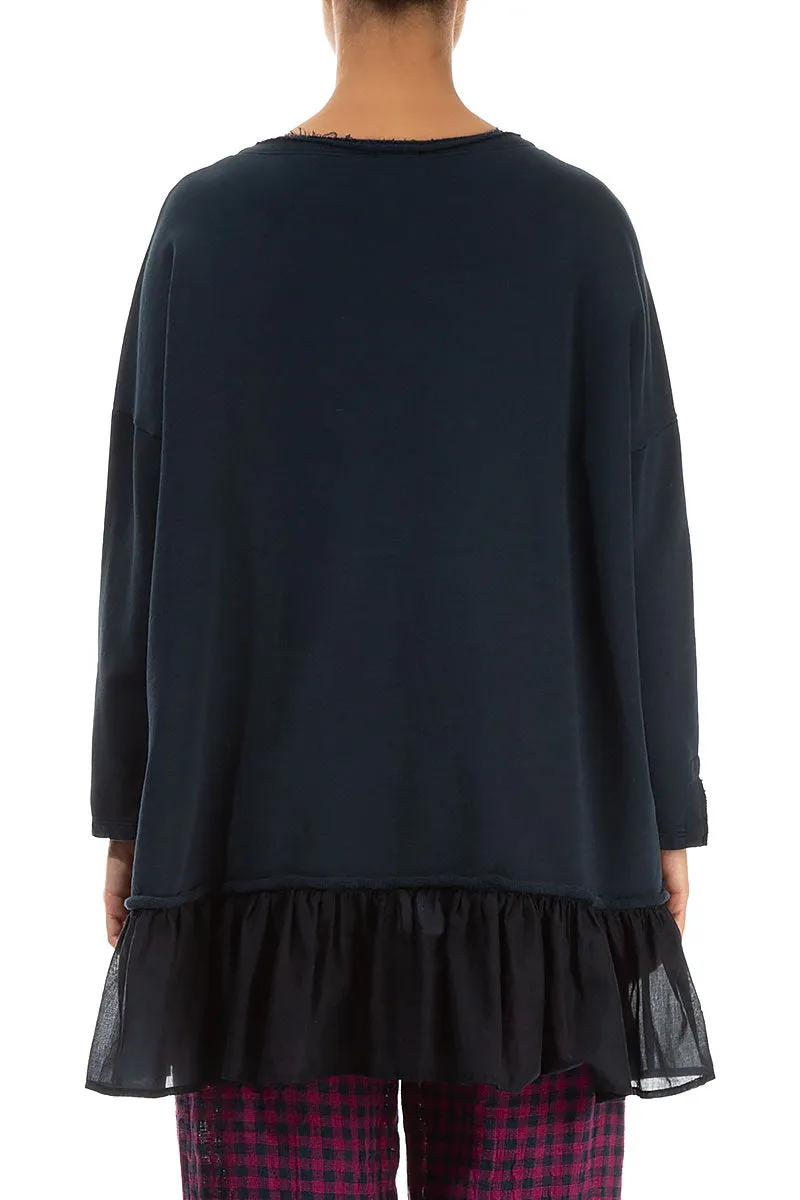 Ruffled Hem Midnight Blue Cotton Tunic