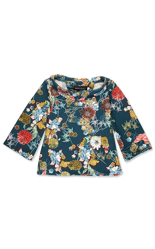 Simone A-line Top, teal floral