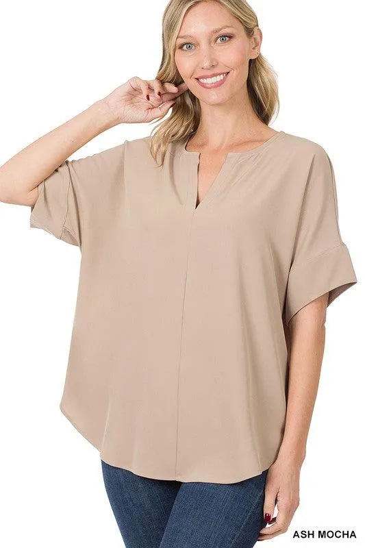 Split Neck Zenana Short Sleeve Top