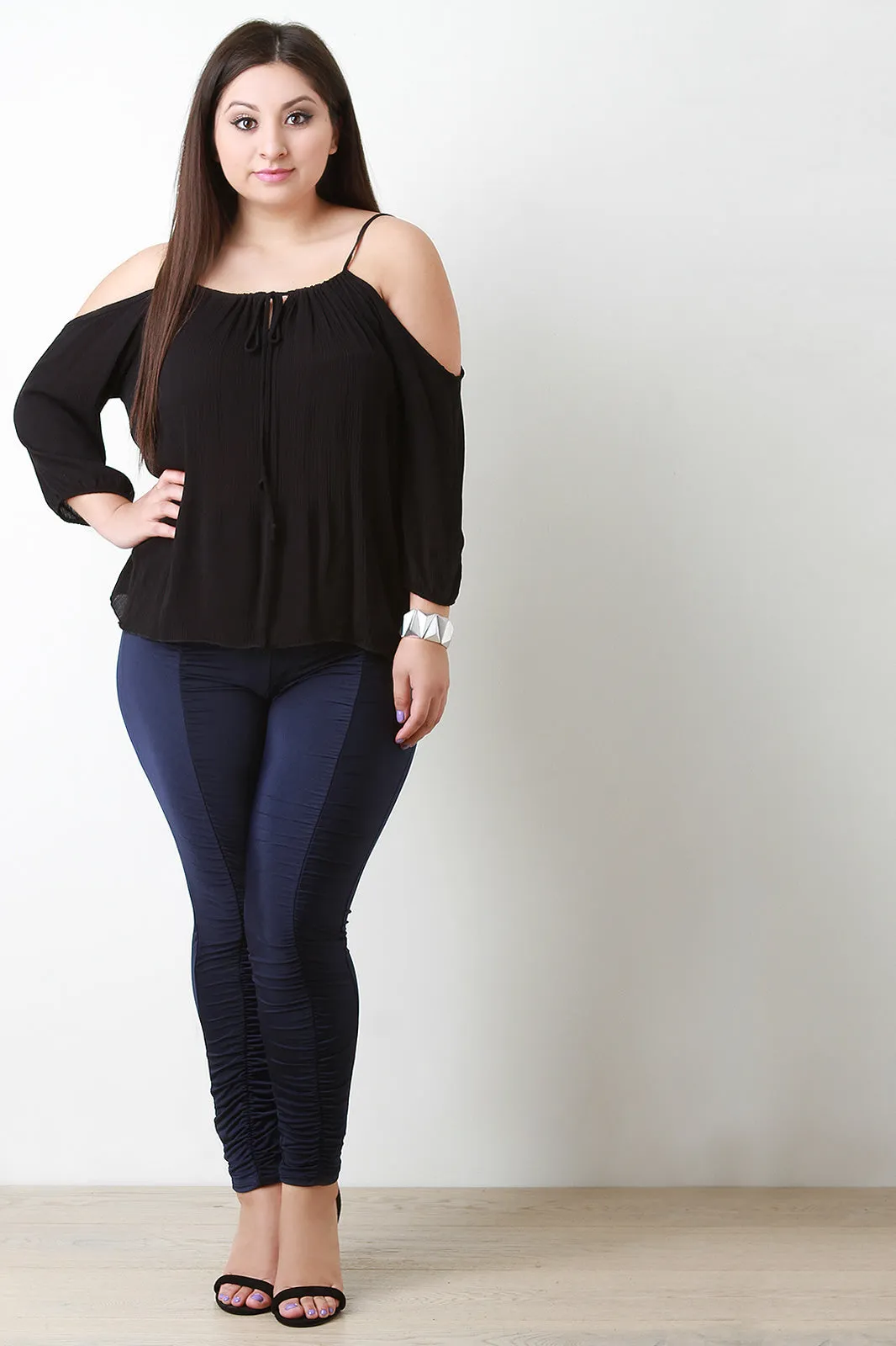 Textured Knit Cold Shoulder Flowy Top