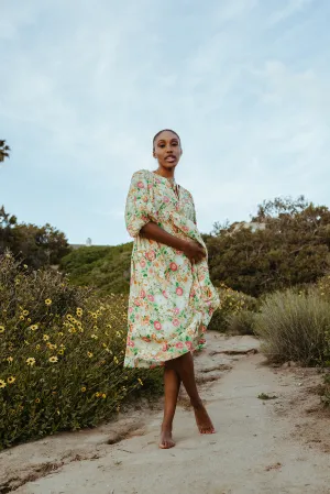 The Bearden Tie-Front Floral Midi Dress in Light Yellow