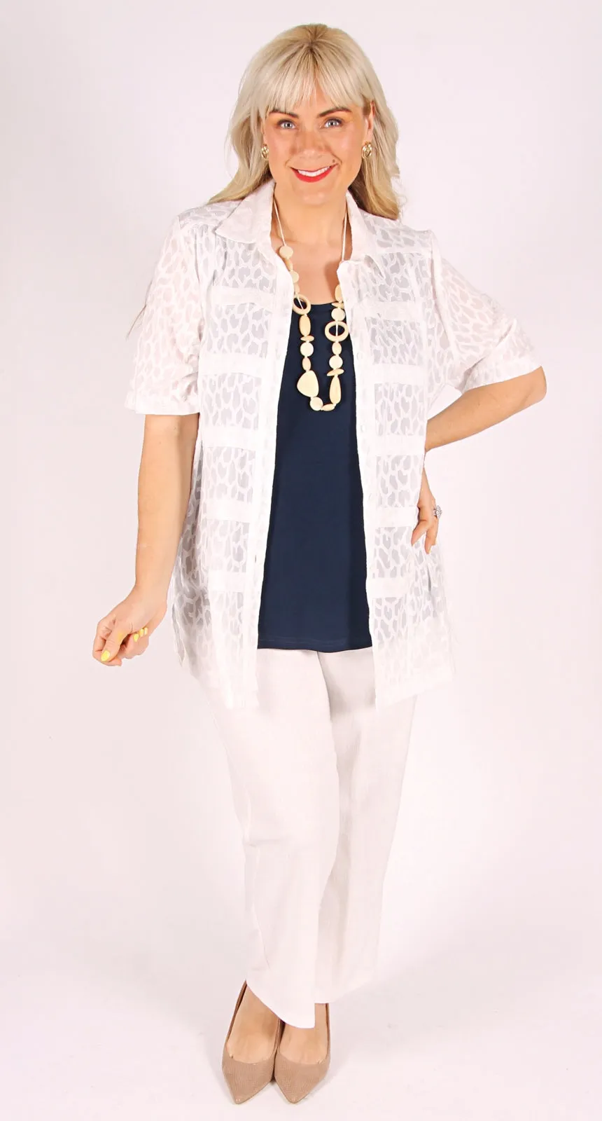 Tuck Front Classic Blouse Clipped Cotton Voile Ivory