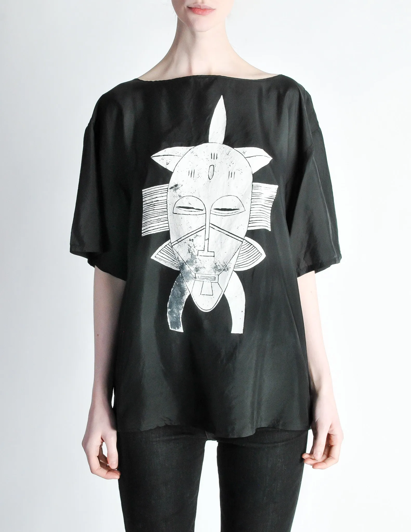 Vintage 1990s Distressed Black Silk Tiki Top