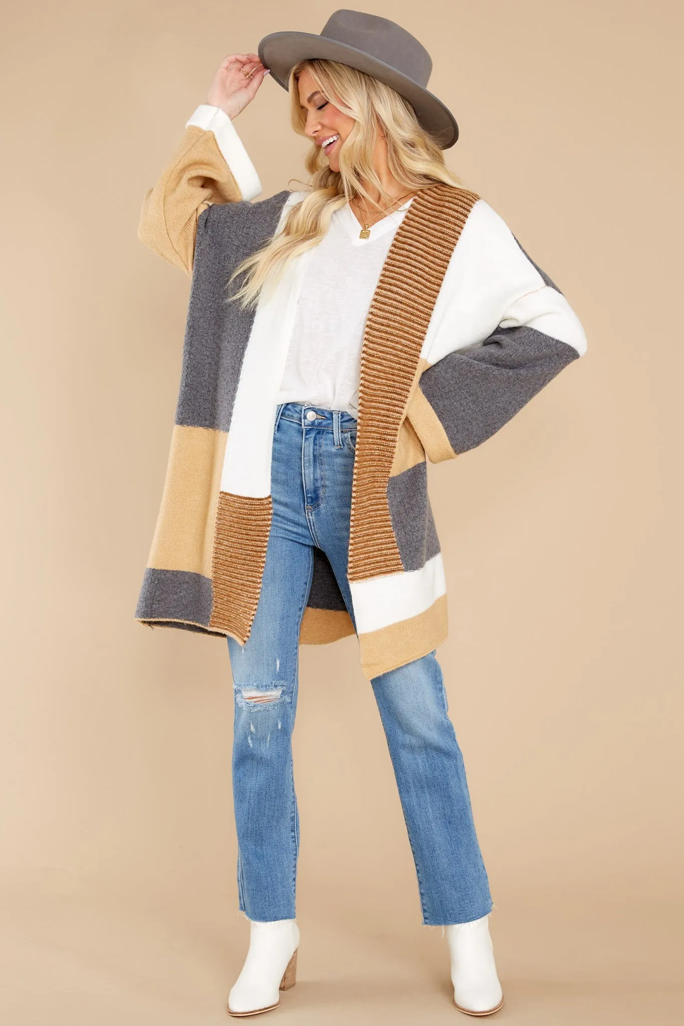 Whisked Away Tan Colorblock Cardigan