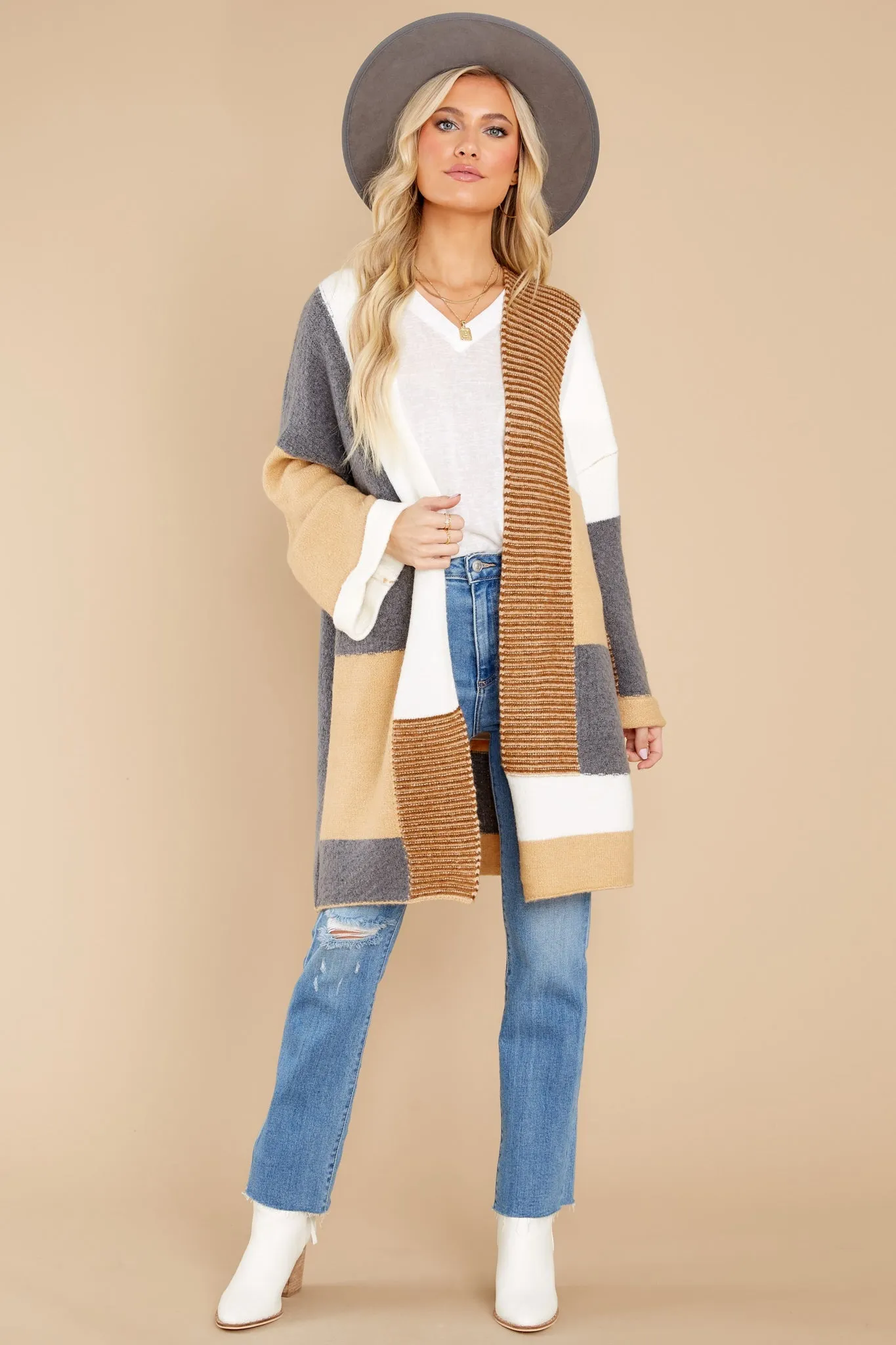 Whisked Away Tan Colorblock Cardigan