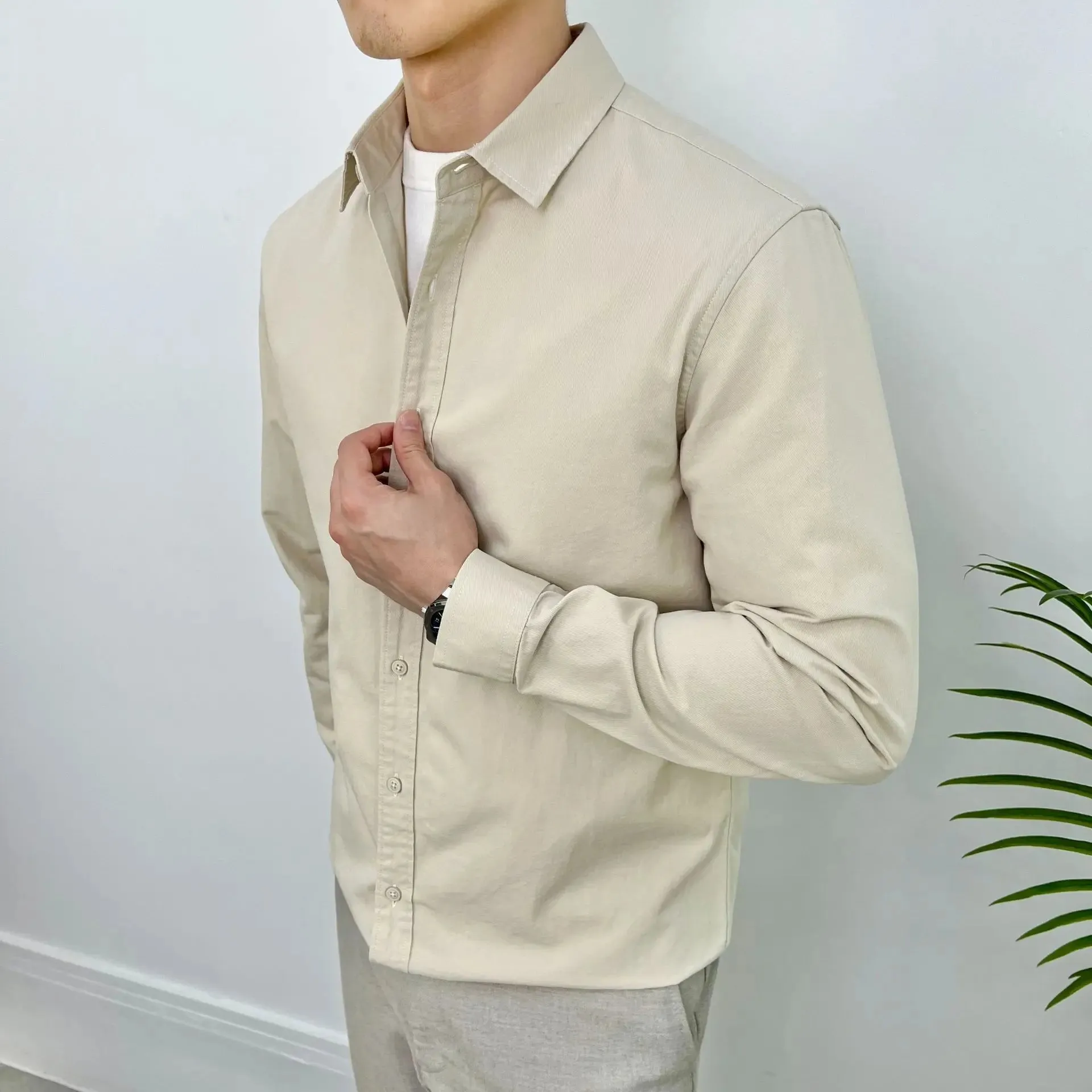 WIAOFELLAS  -  Men's Shirt Fashion Formal Business Shirts And Blouses Casual Solid Button Cardigan Long Sleeve 2024 Spring New Streetwear