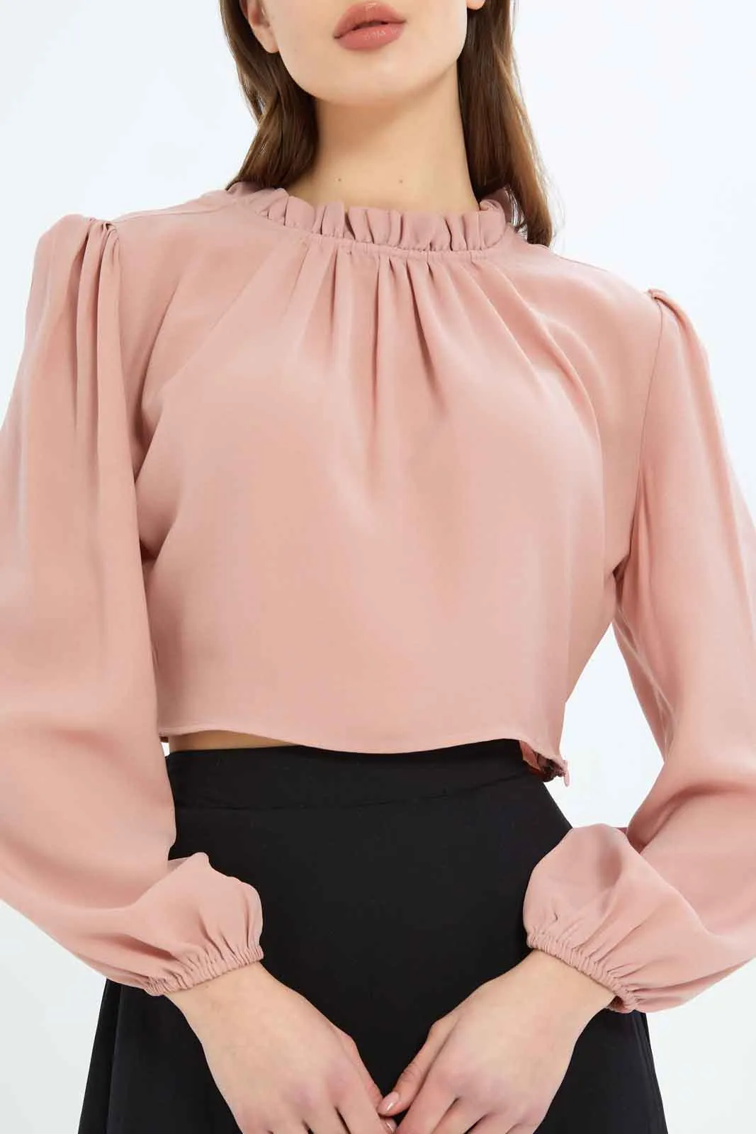 Women Apricot High Neck Blouse