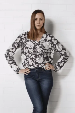 Women Top - Grey Print BETTINA Kaja