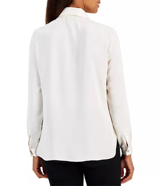 Women's Long Sleeve Tuxedo Button-Up Shirt Anne White