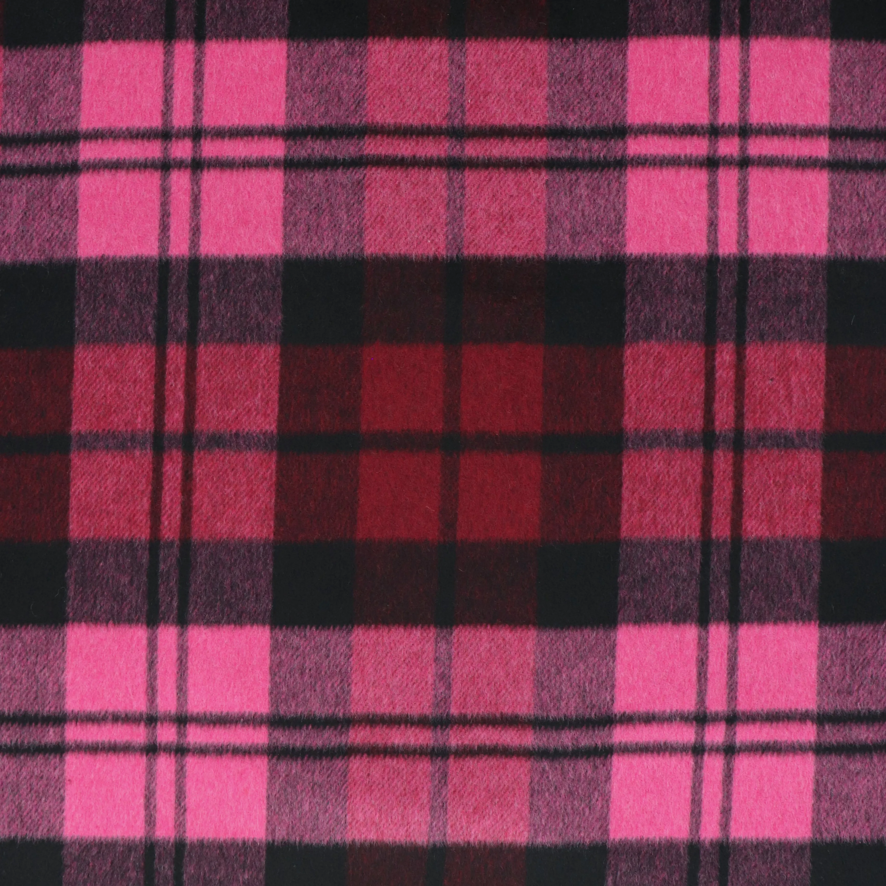 Wool Blend Brushed Coating - Pink   Red Check