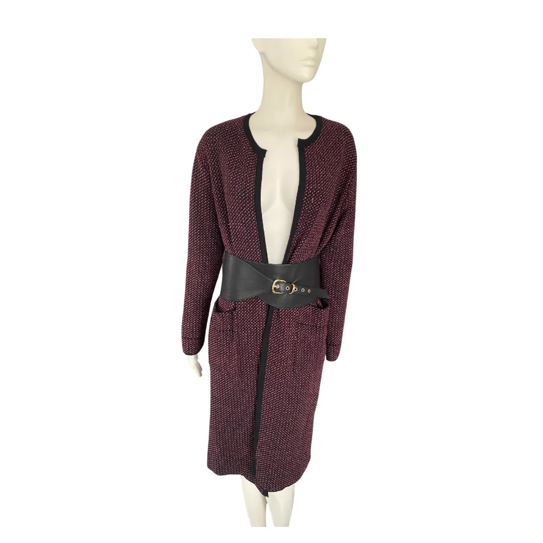 Zara Fine Knit Cardigan Long Burgundy Metallic SIZE S