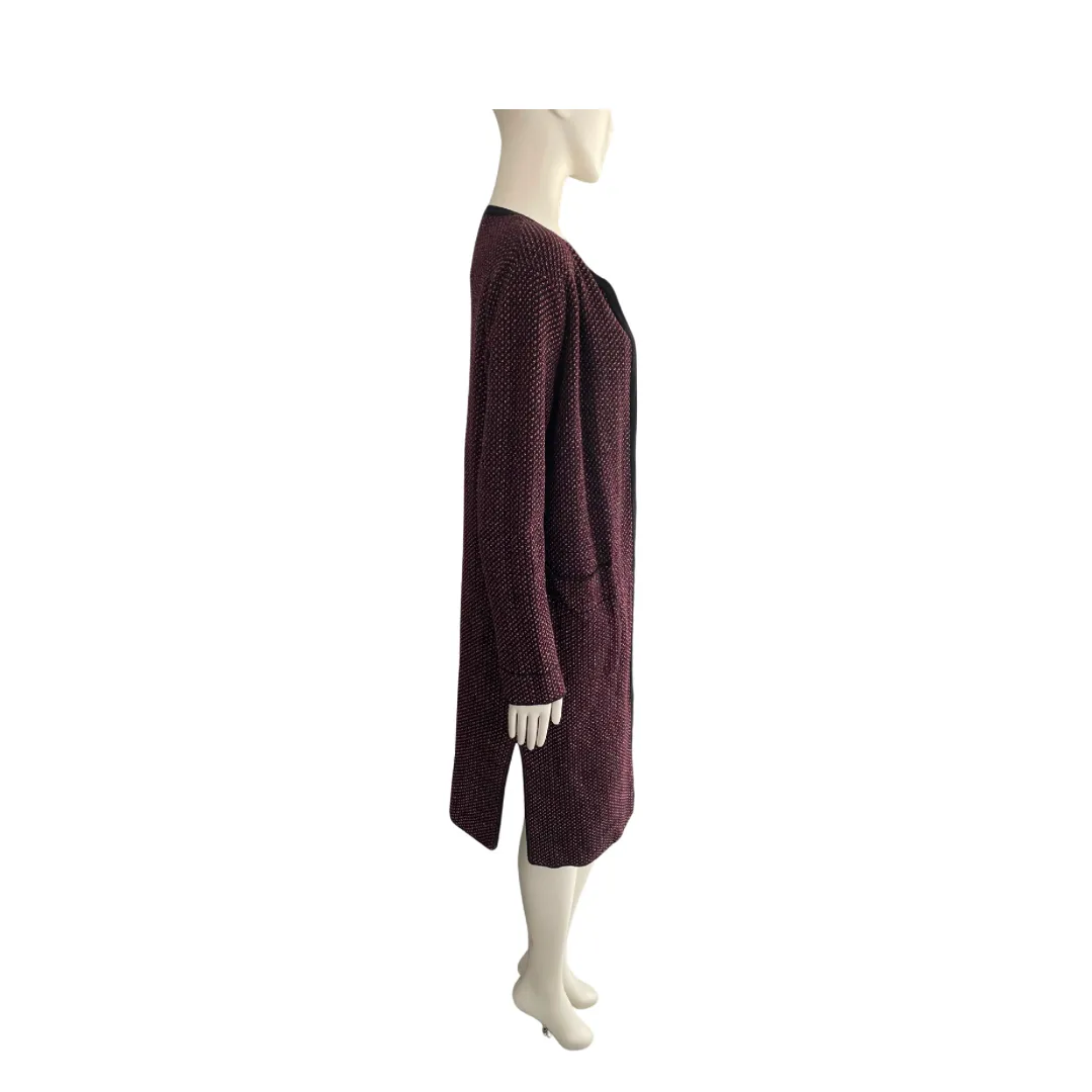 Zara Fine Knit Cardigan Long Burgundy Metallic SIZE S